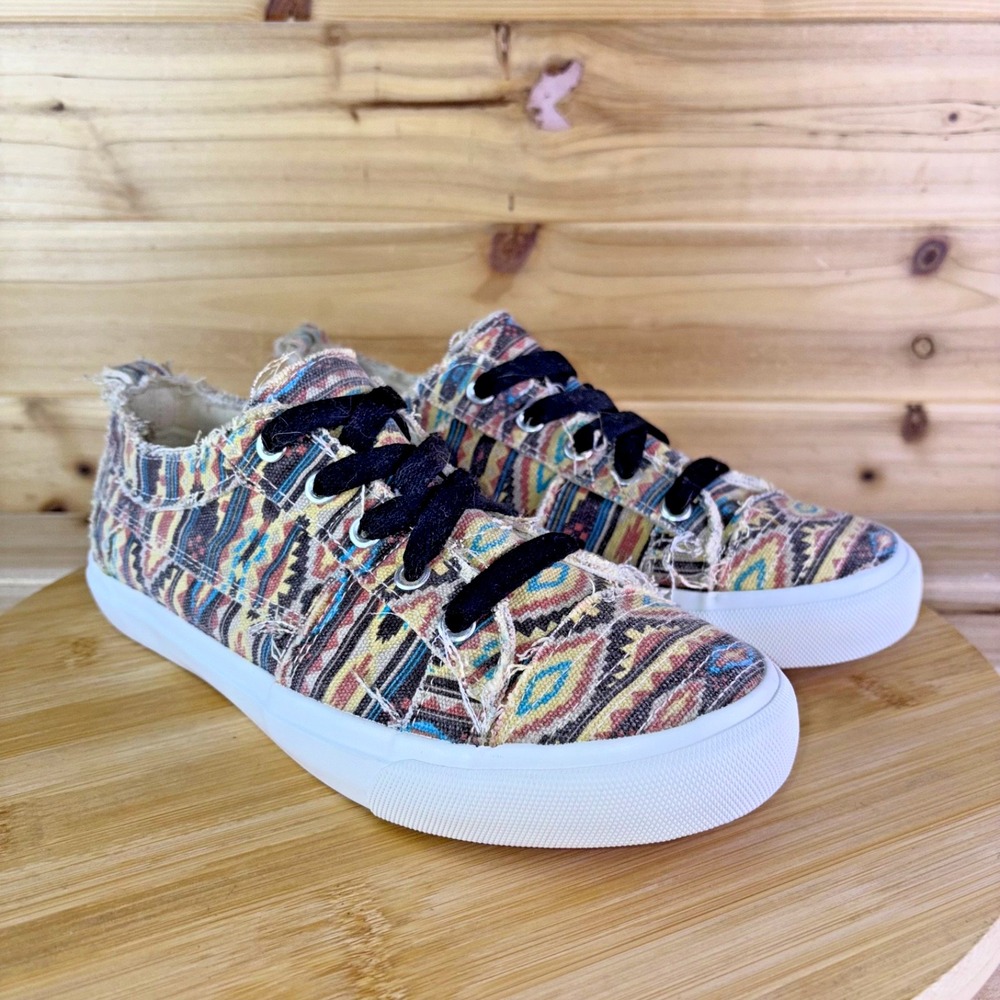 Corkys Slip On Sneakers Womens 8 Babalu Distressed Multicolor Aztec Print Shoes